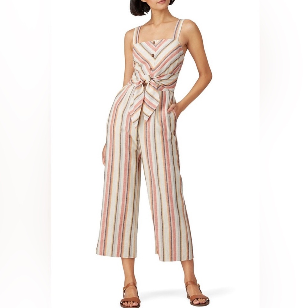 💕Saylor Chevron Striped Sleeveless Ilhan Wide Leg Jumpsuit Size Small Bohemian